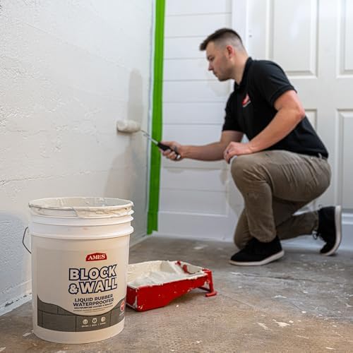 Ames Block & Wall™ Liquid Rubber Waterproofer Multi-Purpose Coating & Sealant - 1 Gallon - Perfect to Use As Concrete Sealer and Waterproofer for Basements and Foundations - Made in The USA, White | Flexible waterproof membrane for foundations, basements…