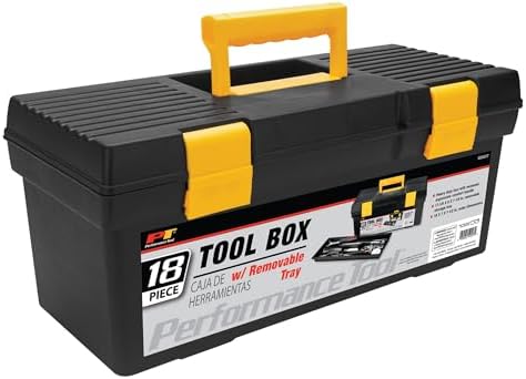 Performance Tool W54026 26 in. Steel Tool Box with Removable Tote | Heavy duty steel storage box and organizer. Recessed ergonomic comfort handle. Strong double latch with padlock eyehole