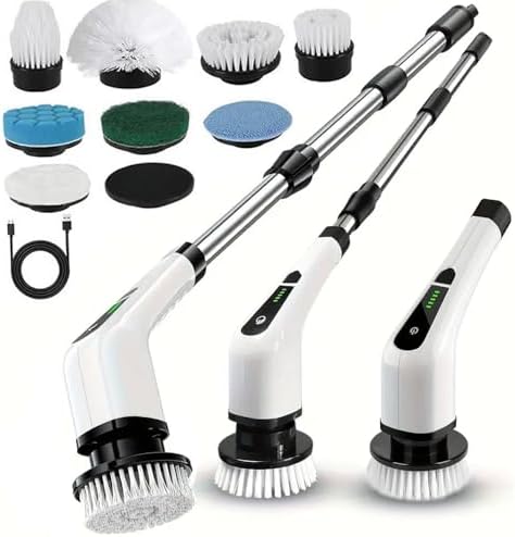 Electric Spin Scrubber, Cordless Cleaning Brush, Shower Cleaning Brush with 8 Replaceable Brush Heads