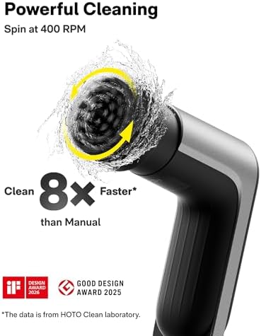 HOTO Grip™ Cordless Electric Spin Scrubber, IPX7 Waterproof, 6 Brush Heads | Lightweight at 0.65 lb, Powerful Cleaning Scrubber, for Bathroom