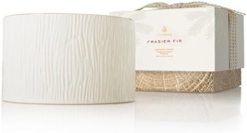 Thymes Frasier Fir Candle - Gilded Collection - Wood Grain Ceramic Design with 24-Karate Gold Rim - Mountain Fresh Fragrance - Elegant Winter Candle Scents - Gifts for Women & Men (3-Wick, 20 oz)