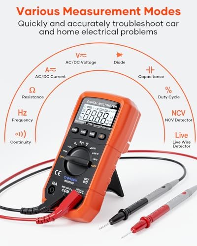 Crenova MS8233D Multimeter 6000 Counts Digital Multimeter DC AC Volt Meter Ohm Volt Amp Tester Measures Voltage Current Resistance Capacitance