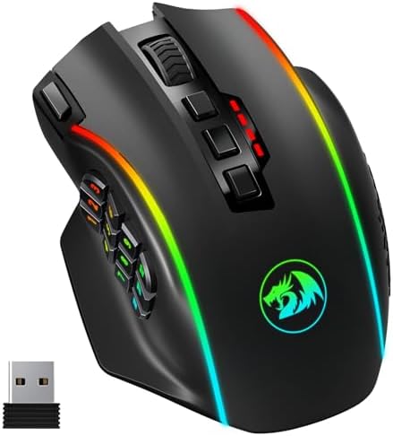 Redragon Gaming Mouse, MMO Mouse Gaming UP 12400 DPI, 19 Macro Programmable Buttons, RGB Mouse with 12 Side Buttons, 8 * 2.4g Weight Tuning for PC Laptop MOBA FPS, M901K, Black