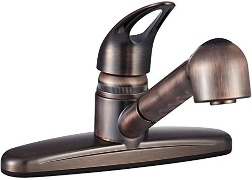 Dura Faucet DF-PK100-SN RV Pull-Out Kitchen Sink Faucet (Satin Nickel) | Corrosion-resistant single-lever build with sprayer. Brushed Satin Nickel. Plated ABS plastic (not metal).
