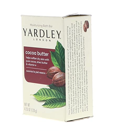 Yardley London Nourishing Bath Soap Bar Cocoa Butter, Helps Soften Dry Skin with Pure Cocoa Butter, Shea Butter & Vitamin E, 4.0 oz Bath Bar, 1 Soap Bar