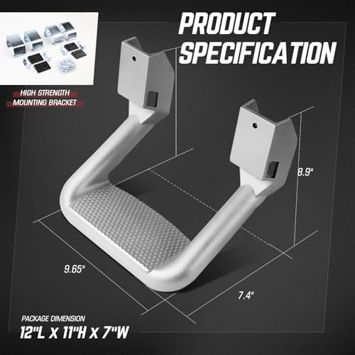 DNA MOTORING Pair Aluminum Side Hoop Steps Universal Side Step Compatible With Chevy GMC Dodge Pickup Trucks SUVs, 11"L x 6"H x 12"W, 2 Pcs, Silver, SSTEP-SS
