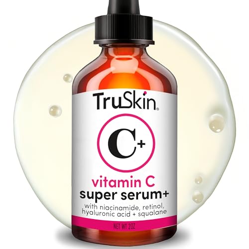 TruSkin Vitamin C Super Serum for Face, 5 Skin Benefits, 1 fl oz | Vitamin C, Retinol, Niacinamide, Hyaluronic Acid and Squalane to brighten, firm, smooth, hydrate, and refine skin