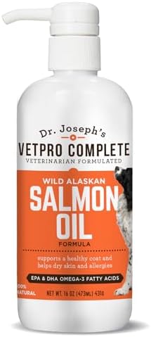 Dr. Joseph's VetPro Complete Wild Alaskan Salmon Oil Supplement for Dogs & Cats, 16 Ounces, Omega 3 & 6 Liquid Fish Oil, EPA + DHA Fatty Acids