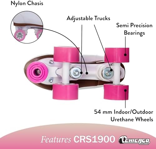 Chicago Rink Roller Skates for Girls & Boys – Durable Top Performance Indoor/Outdoor Use Skate Shoes with Padded Ankle Collar, Lace-Up & Velcro Strap – 54mm Urethane Wheels, Semi-Precision Bearings