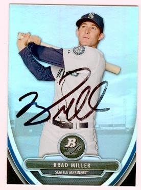 Autograph Warehouse 104710 Brad Miller Autographed Baseball Card Seattle Mariners 2013 Topps Bowman Platinum No. Bpp54 Rookie Card