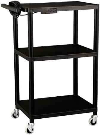 Norwood Commercial Furniture Mobile Utility AV Cart with Power Strip and Casters, Rolling Presentation and Media Cart on Wheels, Black