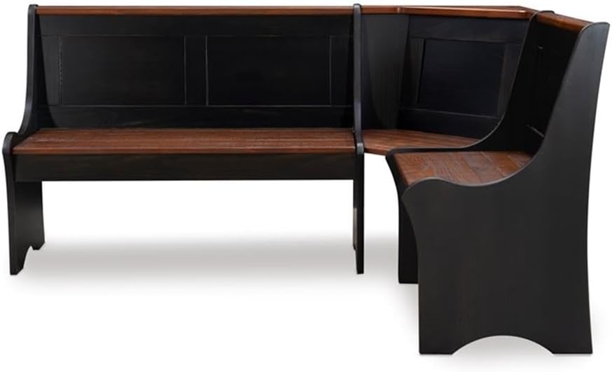 Linon Jackie Solid Wood 3 Piece Conversation Indoor Kitchen Corner Breakfast Dining Nook Set in Black