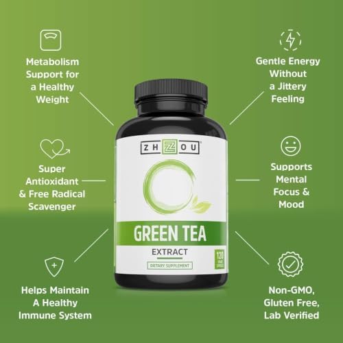 Zhou Nutrition Green Tea Extract Supplement - 120 Vegan Friendly Capsules | Green Tea & ECGC for Women & Men, Clean Caffeine Energy