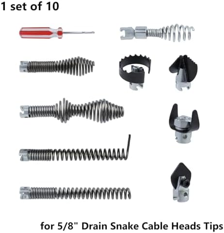 Drain Snake Drill Attachment, 10Pcs | Auger Cutter Cleaner Tips, Compatible With K-400 C-4 C-6 C-7 C-8 C-9, For 5/8 Inch Cables