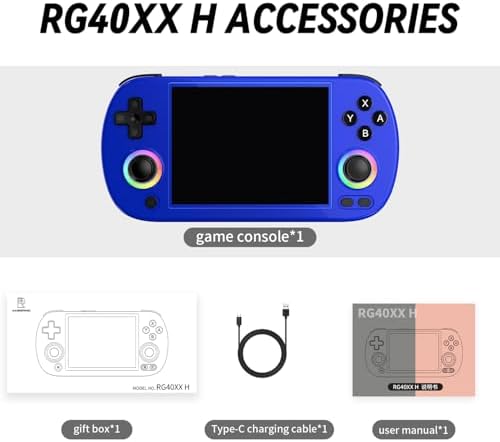 Doriteney RG40XX H Retro Handheld Game Console 4.0-inch IPS Screen Linux System Game Player 64GB Card Preloaded 5000+ Games RGB Lighting 3200mAh Battery RG40XX H-Black