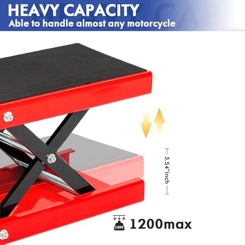SUNROAD 1100 lb Motorcycle Scissor Lift Jack, Red | Compact Quick Lift Stand, For Dirt Bikes, ATVs & Scooters, Center Jack, For Home Garage & Track Maintenance