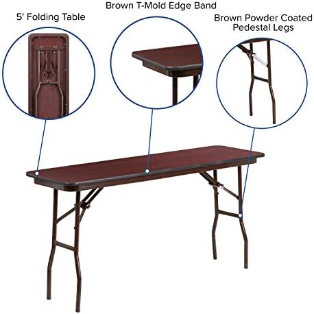 EMMA + OLIVER 5-Foot Mahogany Melamine Laminate Folding Training/Seminar | Table, Event Table