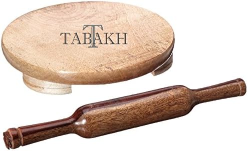 Tabakh Manual Wooden Roti Chapati Flatbread Tortilla Presser Maker with Rolling Pin, 10-Inch