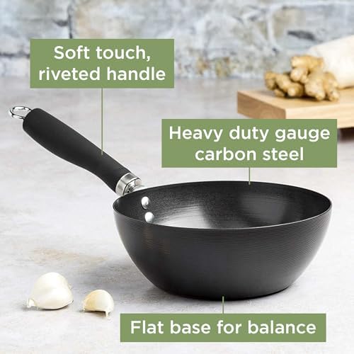Ecolution Non-Stick Carbon Steel Wok with Soft Touch Riveted Handle, 8",Black