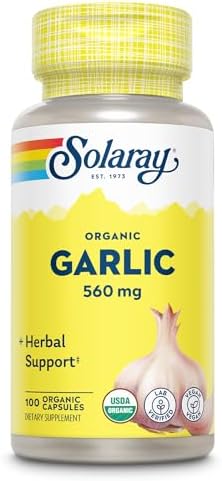 SOLARAY Organic Garlic 560 mg, 100 VegCaps | Heart & Cardiovascular Support - USDA Organic Garlic - 100 Servings - Vegan, Lab Verified