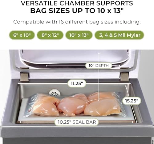 VacMaster VP210 Chamber Vacuum Sealer – Maintenance-Free Commercial Vacuum Sealer Machine for Food, 10.25” Seal Bar for 10” x 13” Bags