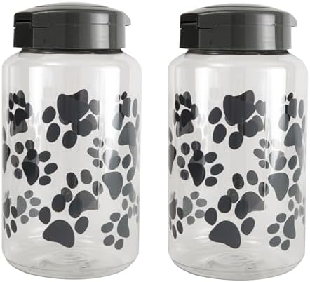 Lixit® Dog Treat Plastic Jar - Airtight Food and Treat Storage Jars for Dogs, Cats, Small Animals and Birds - Made in USA (Paw Prints - Gray, 64 Ounce)