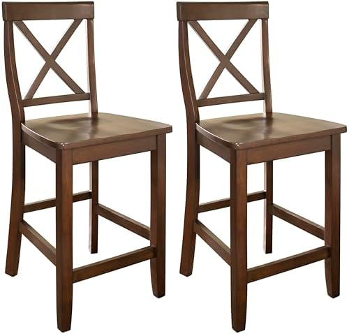 Crosley Furniture X-Back Wood Bar Stools Set of 2, Black, 30-inch
