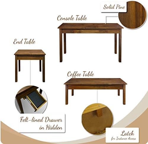 Casual Home 615-15 Kennedy End Table with Concealed Drawer, Concealment Furniture, Warm Brown