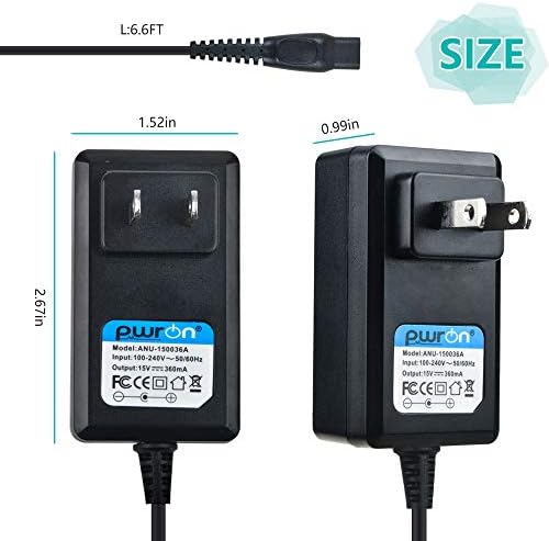 Philips Razor Charger, 15V 5.4W AC DC Adapter (6.6ft) Fits for Philips Norelco HQ8505/8500X Shaver Razor HQ RQ QC QT at PT XL HS Series