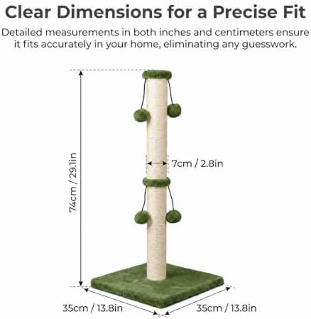 Dimaka 29'' Cat Scratching Post, Natural Sisal Rope Scratcher Post, Kitten Claw Scratch with 4 DanglingToy Balls for Large Cats (Grey)