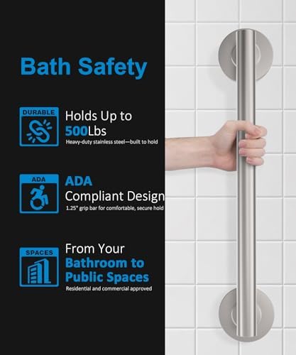 Shower Grab Bar Set, ADA Compliance Brushed Stainless Steel Handicap Grab Bar for Bathtubs and Showers, Modern 3-Pack 18" 24" 36" Shower Safety Bars for Seniors