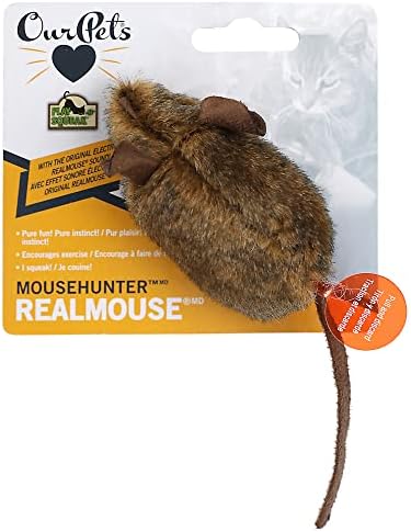 OurPets Play-N-Squeak Twice the Mice Cat Toy, 2 Piece Set, Catnip Filled | Real mouse sound effect, electronic squeaker inside, sparks hunting instinct, engaging design, for indoor felines every day