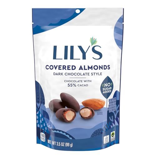 LILY'S Dark Chocolate Style No Sugar Added Covered Almonds Bag, 3.5 oz