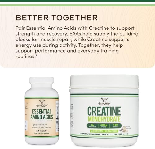 EAA Capsules, BCAAs, All 9 Amino Acids, Workout + Muscle Recovery, 225 Ct