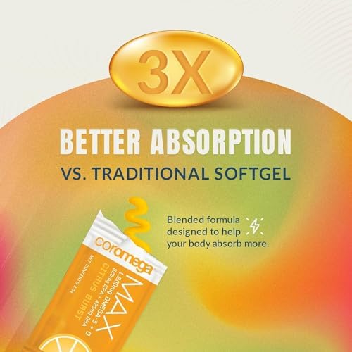 Coromega - Omega 3 Fish Oil Supplement - 30 Squeeze Packets - 650mg | Orange Flavor, 3X Better Absorption Than Softgels, Easy To Take, No Fishy Aftertaste, Convenient Daily Serving