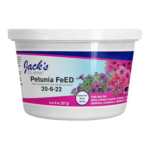 Jack's Classic 20-6-22 Petunia Feed Water-Soluble Fertilizer, 4lb | Powdered, Targeted Micronutrient Package, Promotes Lush Green Iron-Loving Plants and Annuals, Liquid Root & Foliage Feeding