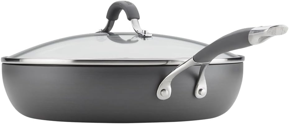 Circulon Radiance Hard Anodized Nonstick Deep Frying Pan with Lid, 12 inch Frying Pan with Lid, Deep Skillet, Gray