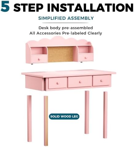 FUNKOCO Writing Desk with Hutch, 40" Small White Desk for Girls, 5 Drawers