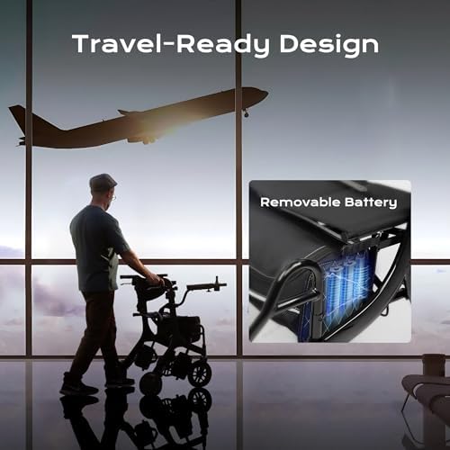 4 in 1 Rollator Walker Electric Wheelchair Combo, Electric Rollator Walker with Power Assist, Foldable Lightweight Transport Wheelchair
