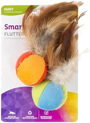 SmartyKat Flutter Balls Catnip Plush and Feather Cat Toys, Erratic Motion for Batting & Pouncing Fun for Cats & Kittens, Set of 2