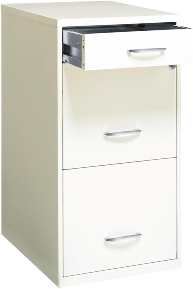 Scranton & Co 3-Drawer Metal Filing Cabinet, 27.32" H x 14.25" W x 18.00" D, Pearl White Finish, Locking Storage with Letter-Size File Drawers, Non-Porous Painted Steel for Home or Office