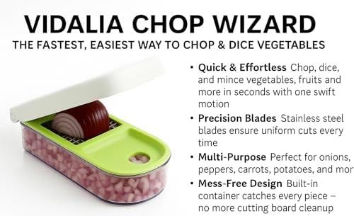 Vidalia Chop Wizard Vegetable Chopper – Original As Seen On TV Food Dicer with 2 Stainless Steel Blades, Large 2-Cup Container, Cleaning Tool