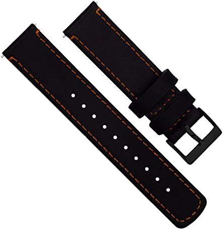 BARTON Quick Release Leather Black Buckle Watch Band Strap - Choose Color - 16mm, 18mm, 20mm, 22mm or 24mm - Black/Orange Stitching 22mm