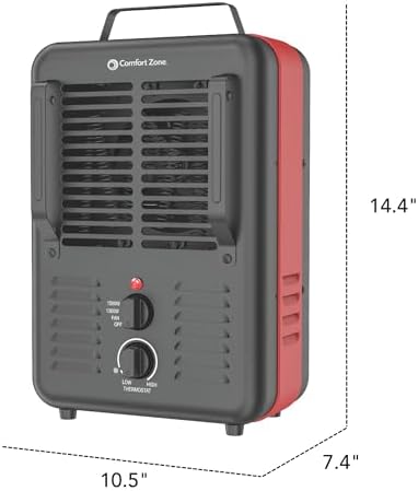 Comfort Zone Electric Portable Milkhouse Style Utility Space Heater with Adjustable Thermostat, Overheat Protection, and Safety Tip-Over Switch, Ideal for Garage or Greenhouse, 1,500W, CZ798
