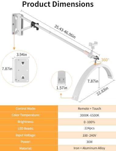 SITTO Wall Mounted Half Moon Beauty Light, LED Hanging Lash Lamp, White | Beauty moon light with Phone Holder, Dimmable Brightness for Tattoo, Nail