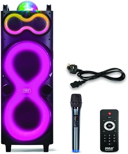 Pyle Bluetooth Speaker System with Wireless Mic, 240W PA and Karaoke Machine, Dual 10" Inch Speakers, Rechargeable Battery, USB/SD/AUX/FM Radio