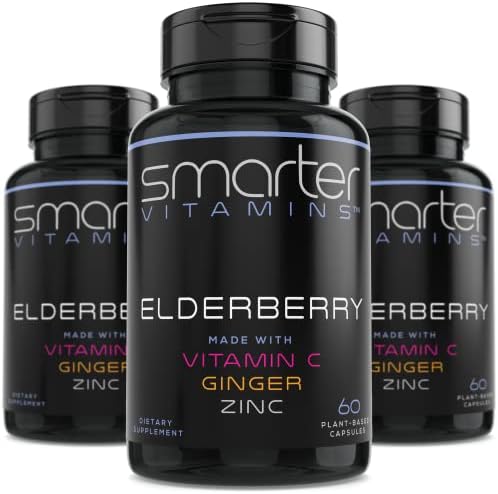 10:1 Black Elderberry Extract with Vitamin C, Zinc & Ginger, 60 Vegan Caps
