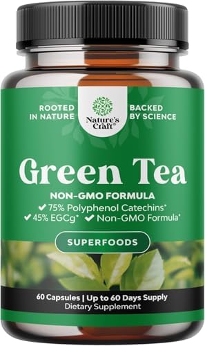 Green Tea Extract Capsules - 500mg Pure Leaf Green Tea Caffeine Supplement - EGCG