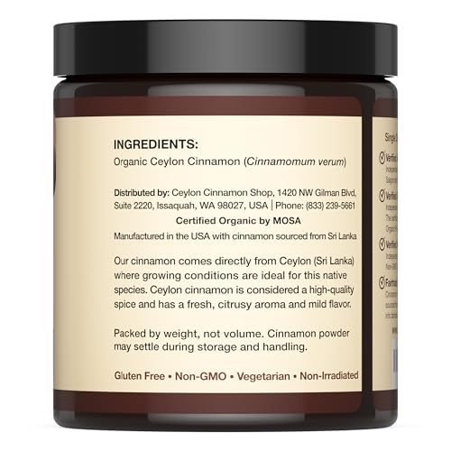 Organic Ceylon Cinnamon Powder, USDA Certified Spice - 8 ounces | Premium Grade True Cinnamon, Sri Lankan Variety, Cinnamomum Verum, All-Natural
