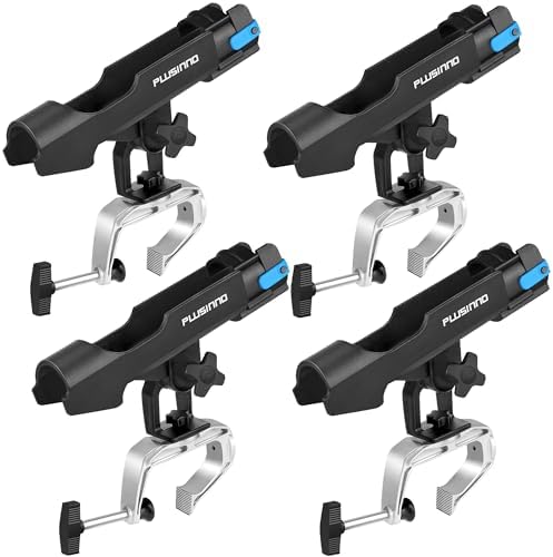 PLUSINNO Rod Holders for Fishing Boat Adjustable Pole Rod Holder | Universal Fit Most Fishing Rod, with Rod Protective Strap, Large Clamp Opening 360°, Horizontal Vertical Compatible